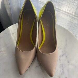 Express Size 6 Women's Nude and Neon Heels (Leather & Non Leather combo)